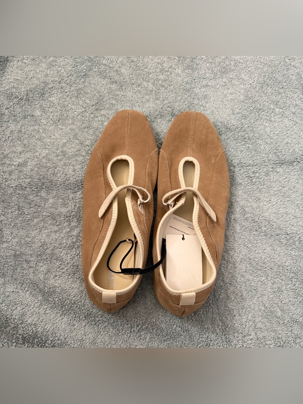 Zara Leather Sporty Ballerinas Sand Brown Flats Size 39 New
